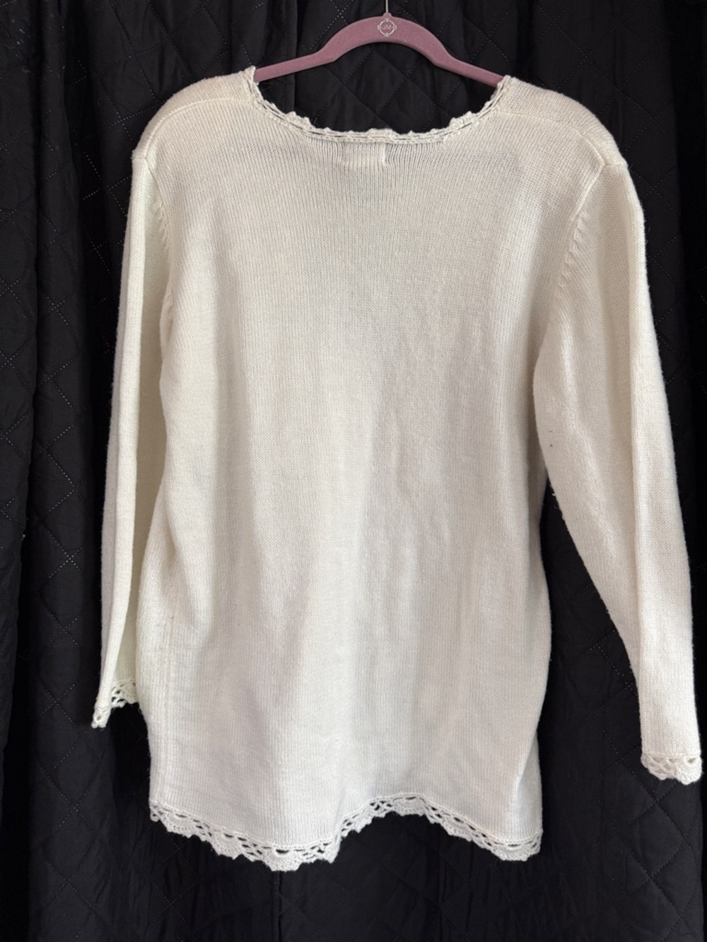 Vintage 80s/90s Koret Ivory Sweater 3D Floral Pearl Bead Embroidery Sz M - Picture 9 of 12